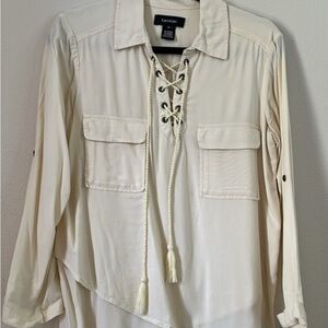 Karen Kane Off-White Lace-Up Top